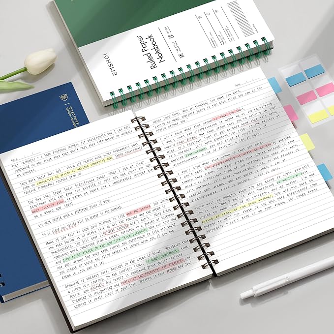 EMSHOI B5 Spiral Notebook College Ruled Lined Journal, Large 7.48" X 10.15", 300 Pages/150 Sheets, 100gsm Thick Paper, Waterproof Hardcover, for Office School Women Men Work Writing Notes, Blue