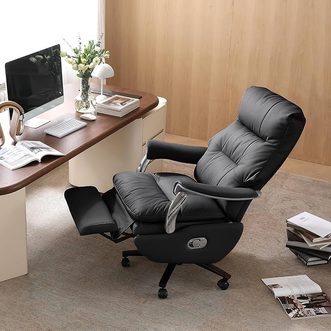 Dual Motor Electric Executive Office Chair with Foot Rest, Comfy Reclining Office Chair with Massage, Big and Tall Heavy Duty Ergonomic Home Office Desk Chairs,Sustainable Leather 400lbs, Black