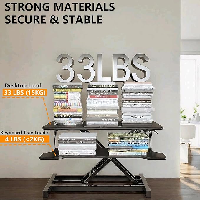 37-inch Standing Desk Converter,Height Adjustable Sit to Stand Up Workstation Riser, Dual Monitor and Laptop Riser with Wide Keyboard Tray, Headphone Stand,Cable Clips,for Home Office, Black