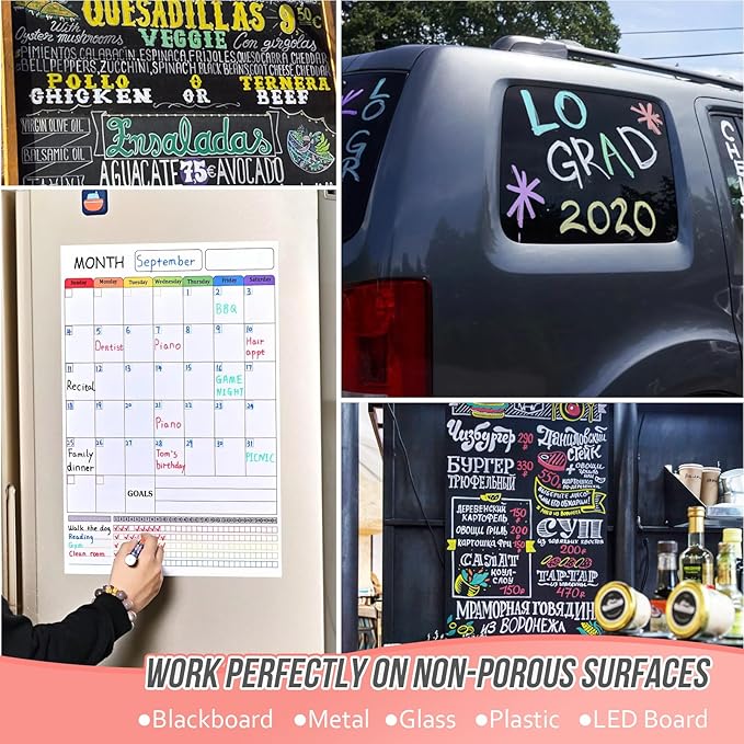 Window Chalk Markers Washable, Neon 8 Colors Jumbo Chalk Marker Car Glass Erasable, Liquid Chalk Pens with 10mm Thick Tips for Chalkboard, Windows, Glass, Mirror, Auto, Poster, Bistro, Cars of DIY