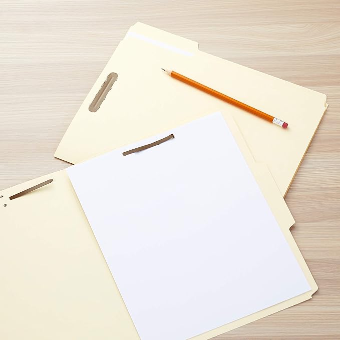 Amazon Basics Manila File Folders with Fasteners, Letter Size, 100-Pack, Light Brown