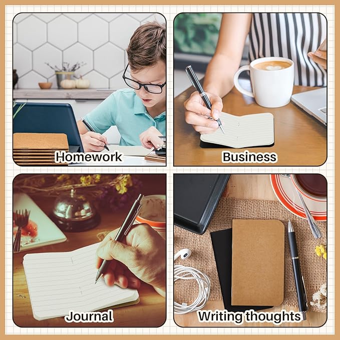 Outus 36 Pcs Pocket Notebook Mini Journal 2.5" x 4" Kraft Paper Mini Notepad Bulk Softcover Pocket Notepad Memo Diary Subject Notebooks for Student Traveler School(Brown Black)