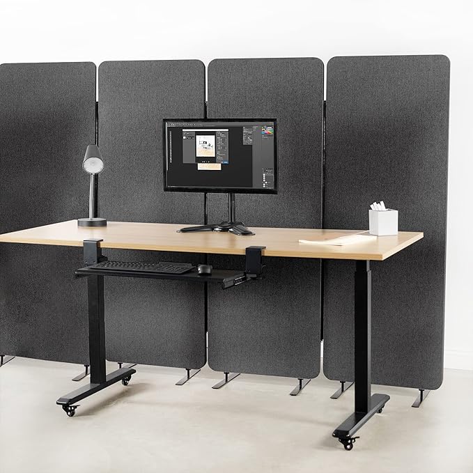 VIVO Freestanding 24 x 66 inch Privacy Panel, Cubicle Divider, Acoustic Wall Partition, Single 24 inch Panel with 2-Sided Zipper Attachment System, Dark Gray, PP-1-T024D