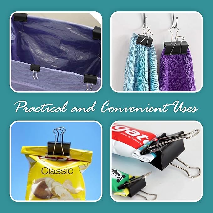 Binder Clips - 144 Small Binder Clips, 0.75 Inch Black Paper Clamps, File Clip for Home, Office and School Supplies