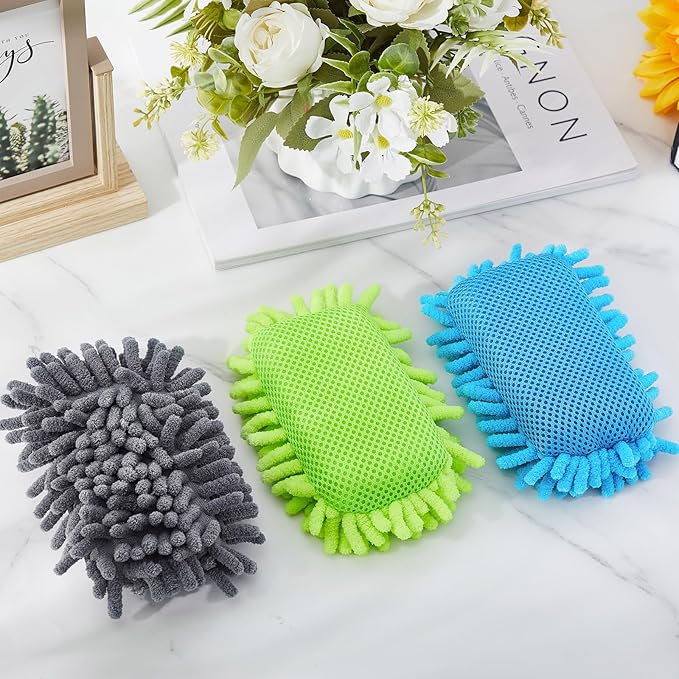 Zonon 4 Pieces Dry Erase Eraser Microfiber Shag Washable Whiteboard Eraser for Markers, Chalk, Classroom, Home and Office(Blue,Green,Gray)