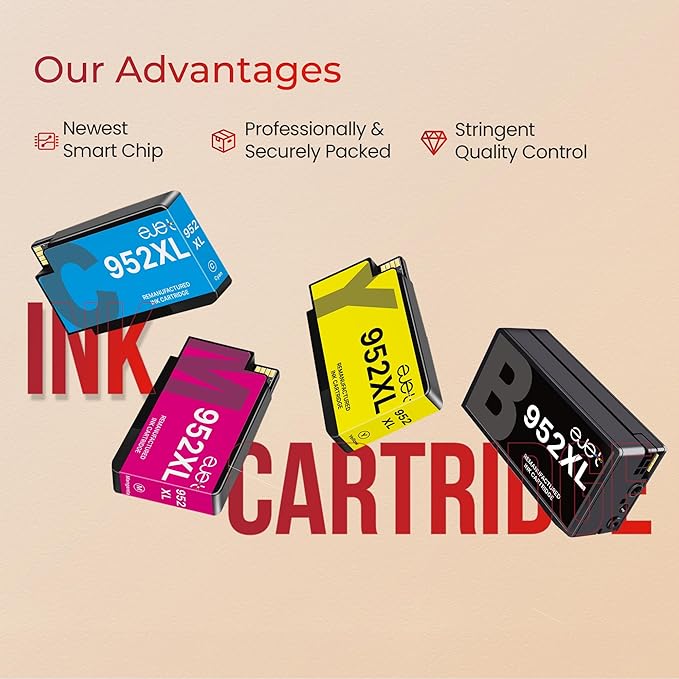 ejet 952XL Ink Cartridges Combo Pack High Page Yield (4-Pack) Compatible for HP 952XL Ink Cartridges Combo Pack | Works Officejet Pro 8702 8710 8720 8210 7740 7720,Black Cyan Magenta Yellow | N9K28AN