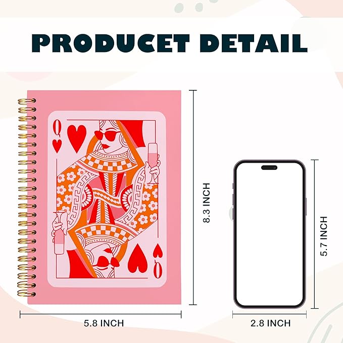 BearCake Funny Pink Queen of Hearts Notebook Journal, Preppy Notebook, Pink Aesthetic Notebooks, Pink Office Supplies, Hardcover Spiral Notebook 5.5x8.3, Pink Desk Accessories for Women Office