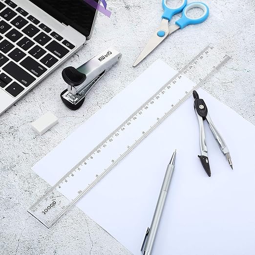 EBOOT 2 Pack Plastic Ruler Straight Ruler Plastic Measuring Tool for Student School Office (Clear, 12 Inch)