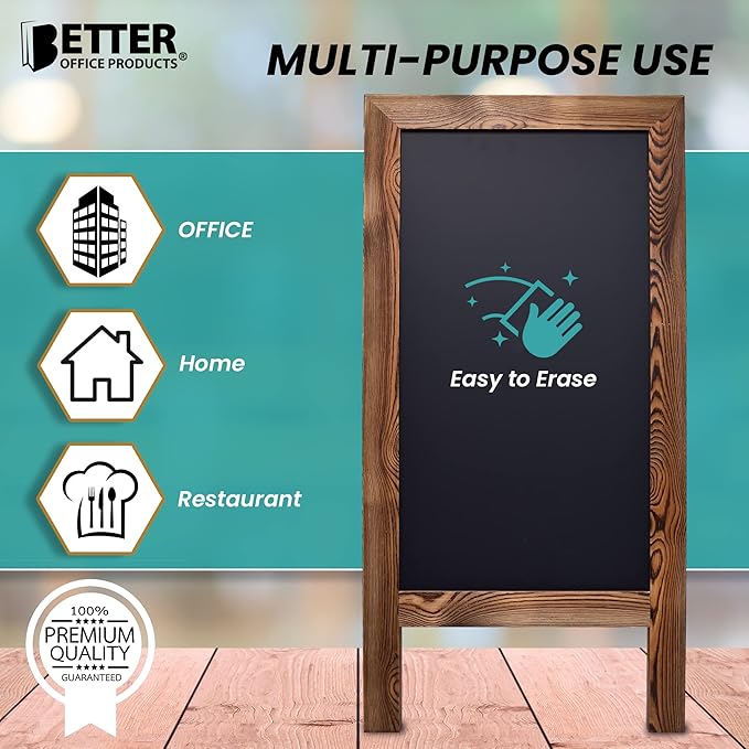Better Office Products Magnetic A-Frame Chalkboard Sign, Extra Large 20" x 40", Standing Chalkboard Easel, with Chalk Marker + Chalk & Eraser, Sandwich Board Outdoor Sidewalk Sign,(Rustic Brown)