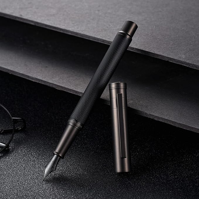 Hongdian Black Forest Fountain Pen Medium Nib Classic Design with Converter and Metal Pen Case Set