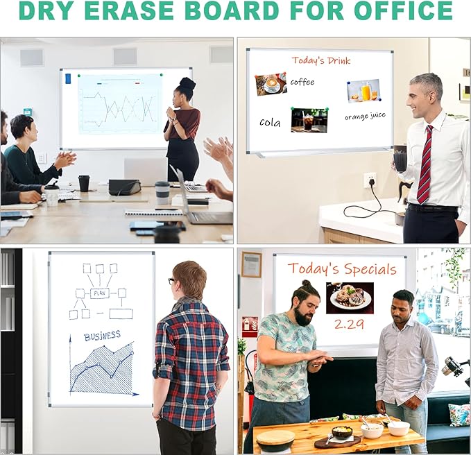 H-Qprobd Large Dry Erase White Board 4' x 3' Magnetic Whiteboard 48"x36" Aluminum Presentation Whiteboard with Long Pen Tray, 6 Markers, 2 Erasers &12 Magnets