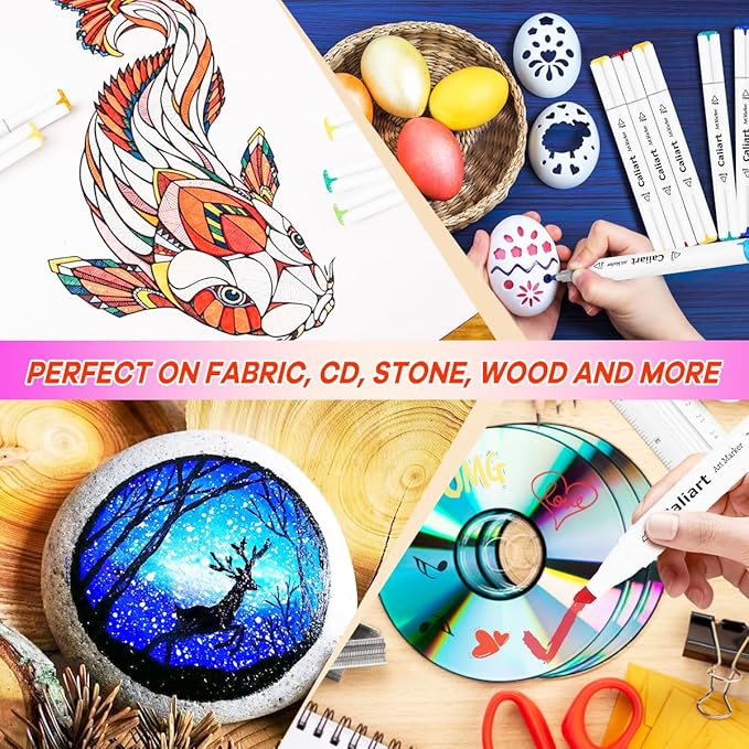 Caliart 18 Colors Brush & Chisel Permanent Alcohol Markers, Dual Tip Artist Sketch Art Markers Set for Adult Coloring Book, Aesthetic Cute School Supplies, Pens for Drawing Coloring Illustrations