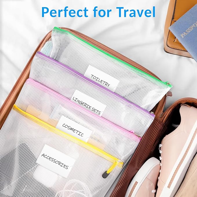 Sooez 32 Pack Mesh Zipper Pouch Bags, A4 Letter Size, Zipper Bags with Label Pocket, Waterproof Zipper Pouches for Classroom Organization, Board Game Storage, Document Bag for Office School Supplies