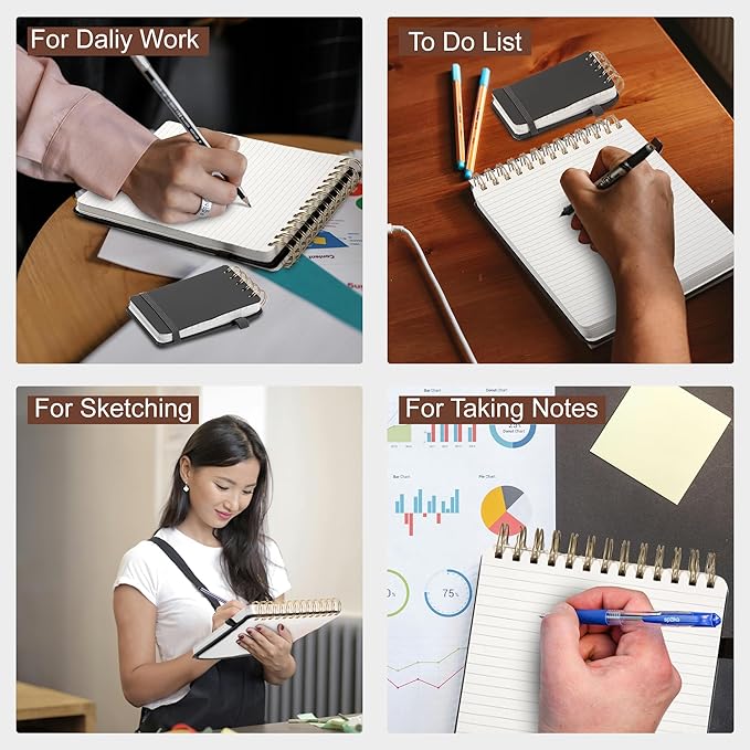 Yoment Small Notebooks 3x5 Leather Pocket Notepad 150 Pages Mini Top Spiral Notebook, 100 GSM Thick Paper, Memo Note Pads for Work School Nursing, Black