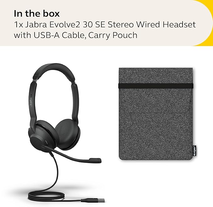 Jabra Evolve2 30 SE Wired Stereo Noise-Cancelling Headset - Features 2-Mic Call Technology and USB-A Cable - Works with All Leading Unified Communications Platforms Such as Zoom & Google Meet - Black
