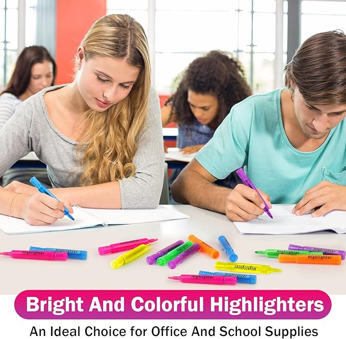 Teling 120 Pcs Highlighters Bulk Chisel Tip Tank Style Highlighters for School Classroom Assorted Color Fluorescent Pens for Office Shop