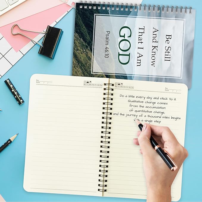 2Pack A5 Natural Scenery Religious Spiral Notebooks - Love Never Ends Bible Verses Notebooks, Ruled Hardbound Lined Journal, Inspirational Christian Christmas Gift, Sunday School Supplies
