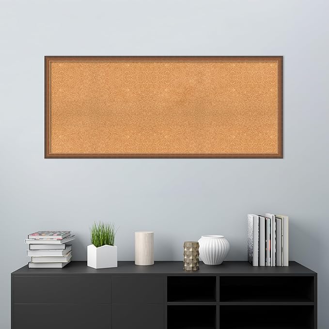 Amanti Art Natural Cork Board for Wall, 24x56 Vision Board with Bronze Frame, Oversize Corkboard Office Decor for Home Organization, Modern Corkboard Pinboard to Display Items for Home Organization