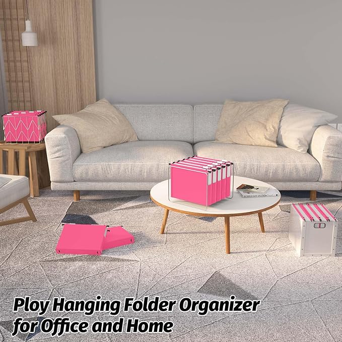 Extra Capacity Plastic Hanging File Folders,12 Pack Reinforced Expanding Hang Folder Letter Size,Accordian Pocket,Heavy Duty 2 Inch Expansion, Hard Hanging Folder Organizer for Office Home,Pink