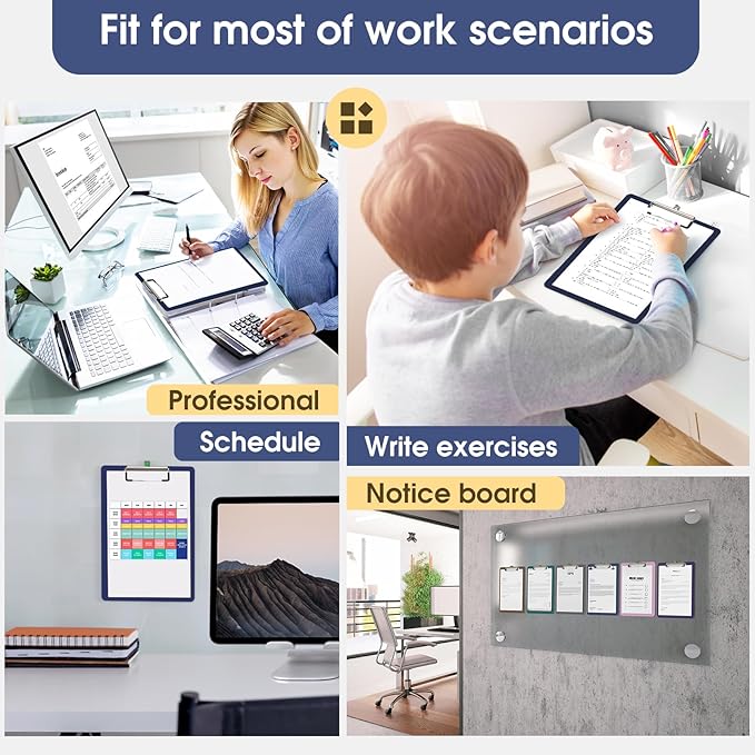 Plastic Clipboards, A4 Blue Clip Board 8.5x11 for Classroom, Students, Kid, Woman, Size 9" x 12.5" with Low Profile Clip, Office & School Supply