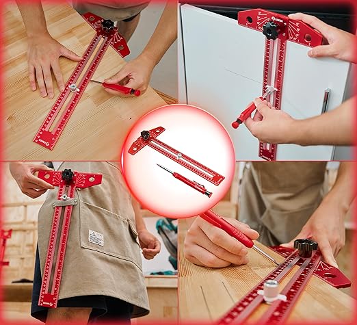 Saker Woodworking Scriber Marking Line Ruler, Adjustable Aluminum Alloy Sliding T-Square Ruler,Precision Line Drawing aid Ruler with Angle Adjustment Scale