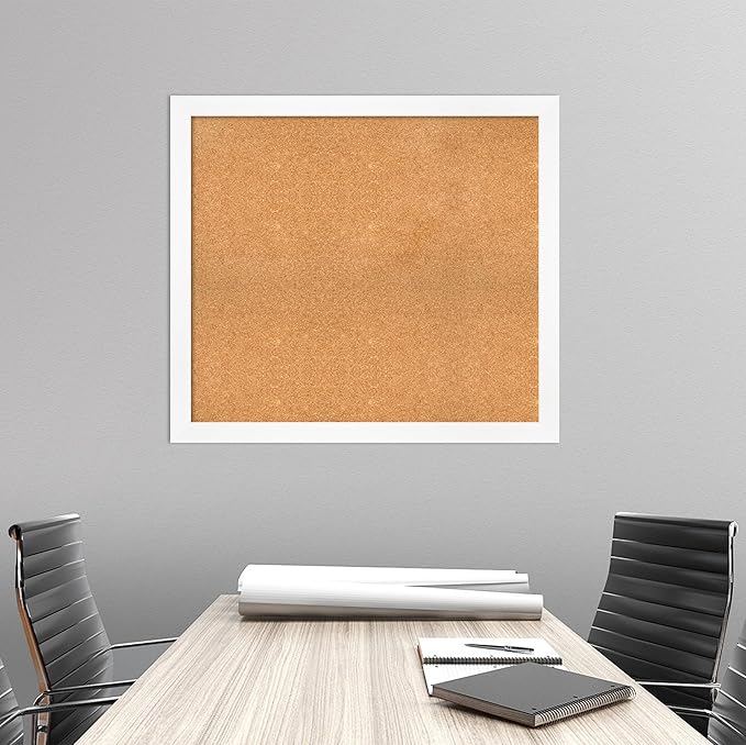 Amanti Art Natural Cork Board for Wall, 33x37 Vision Board with White Frame, Large Corkboard Office Decor for Home Organization, Modern Corkboard Pinboard to Display Items for Home Organization in