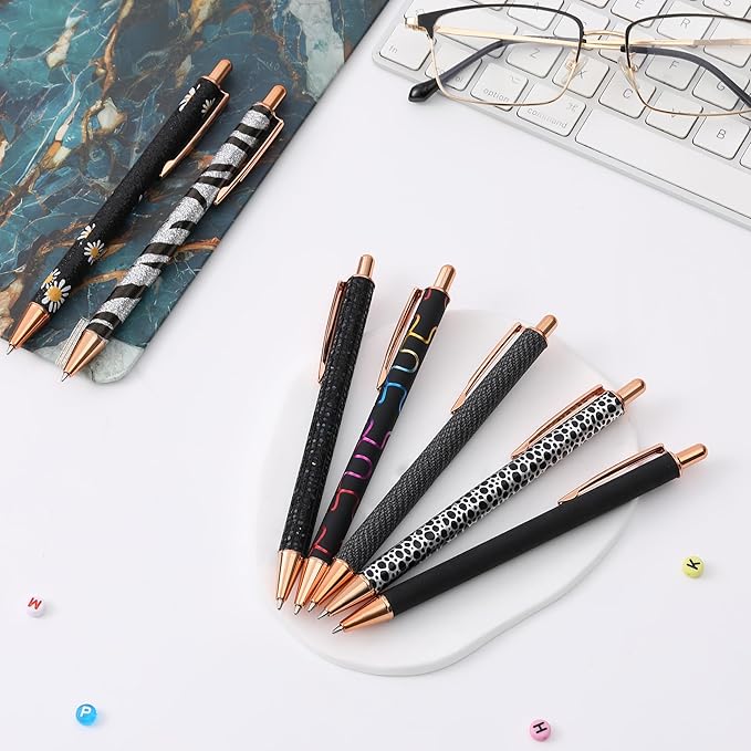 Mr. Pen- Fancy Pens for Women, 7 Black Ink Ballpoint Pens with 10 Refills, 1.0mm, Starry Night, Glitter Cute Pens for Journaling, Sparkly Fancy Pen, Easter Gift