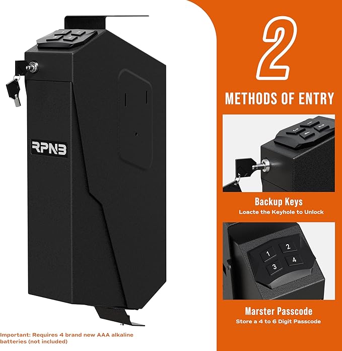 RPNB Mounted Gun Safe,California DOJ Certified Handgun Safe, Auto Open Lid Smart Pistol Safe with Biometric Fingerprint or Keypad Lock