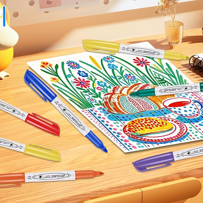 48 Colors Permanent Markers, Assorted Colors Vibrant Markers, Fine Point,Works on Wood, Plastic, Metal, and More, for Adults, Artist, Teacher, Kids, 48 Pack