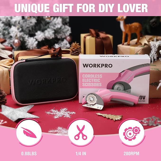 WORKPRO Cordless Electric Scissors, 4V Rotary Cutter for Cardboard Carpet Leather Plastic, 2000mAh Rechargeable Powerful shears with Storage Case