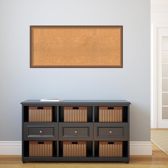 Amanti Art Natural Cork Board for Wall, 20x44 Vision Board with Bronze Frame, Oversize Corkboard Office Decor for Home Organization, Modern Corkboard Pinboard to Display Items for Home Organization