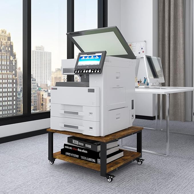 Natwind 2 Tier Laser Printer Stand,23.6''x23.6''x12.6'' Large Printer Table Copier Stand,Heavy Duty Rolling Printer Cart with Paper Storage Shelf,Printer Holder with Wheels for Home Office (Retro)