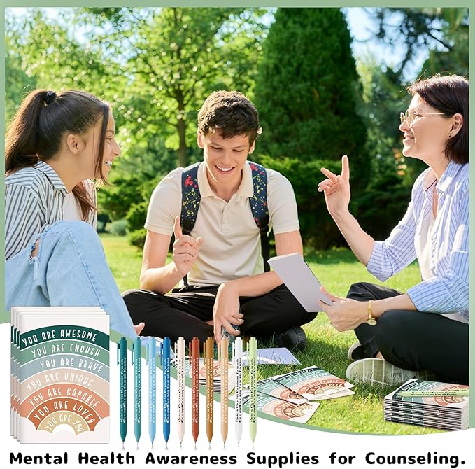 Janlaugh 60 Pcs Positive Affirmations Reminder Notepad Motivational Pen Positive Psychology Pocket Notebooks with Colored Ballpoint for Volunteer Week Mental Health Therapy Teacher Student Classroom