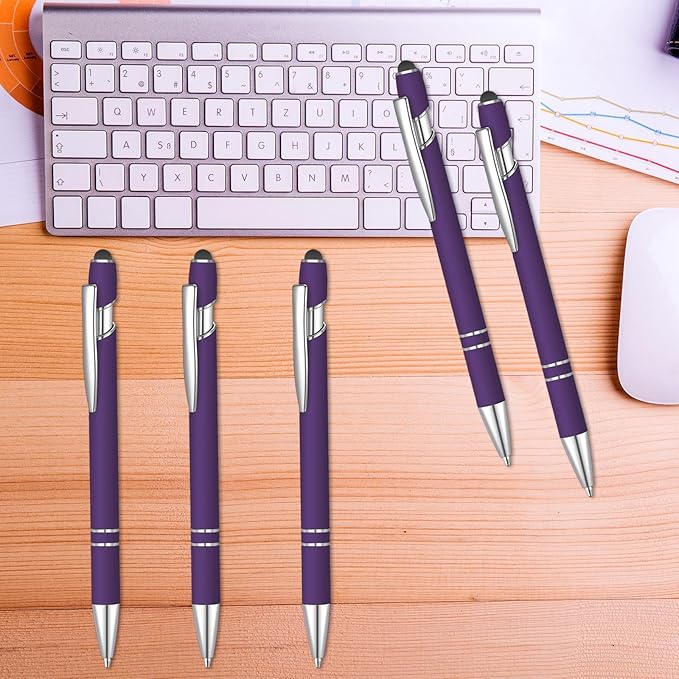 24 Pcs Blue Ink Ballpoint Pen with Stylus Tip 2 in 1 Ballpoint Pen 1.0 mm Blue Ink Metal Stylus Pen for Touch Screens Coworkers, Family, Colleagues, Office (Deep Purple)
