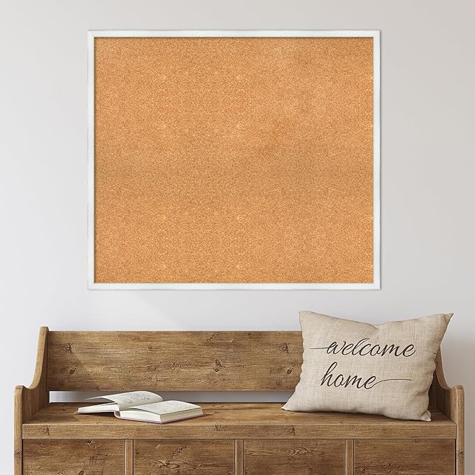 Amanti Art Natural Cork Board for Wall, 31x35 Vision Board with White Frame, Large Corkboard Office Decor for Home Organization, Country Rustic Corkboard Pinboard to Display Items for Home