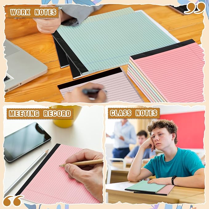 Fuutreo 8 Pcs 8.5'' x 11'' Colored Legal Pad Writing Pads Narrow Ruled 50 Sheets Per Notepad Perforated Writing Notepad Office Supplies for College Office Business (Bohemian Color)