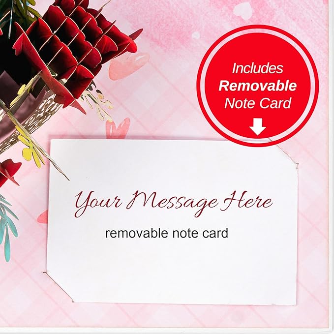 Paper Love 3D Pop Up Card, Lovely Roses Pop-Up Cards, for Birthday, Anniversary, Mothers Day, Thank You, Get Well, All Occasion - 5" x 7" Cover - Includes Envelope and Note Tag