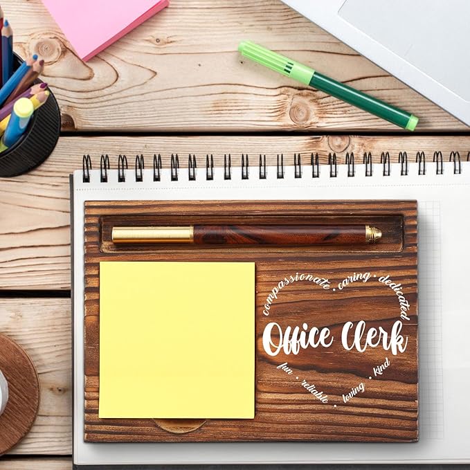 Office Clerk Gift Sticky Note Holder, Office Clerk Appreciation Gift, Thank You Gifts for Admin Secretary Receptionist Office Staff, Assistant Gifts Self-Stick Note Pad Holders Desk Organizer TZP32