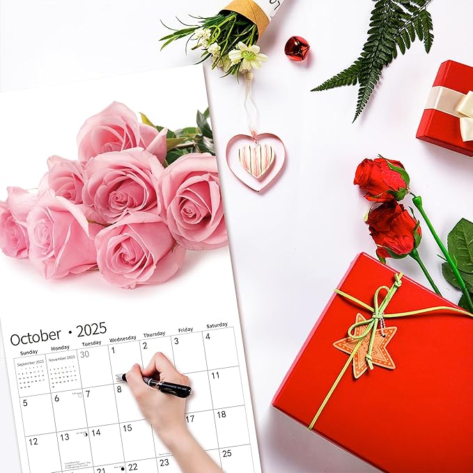 2025 Wall Calendar,Calendar 2025, January 2025 - December 2025, Wall Calendar Roses, 12" x 24" Opened,Full Page Months Thick & Sturdy Paper for Calendar Organizing & Planning