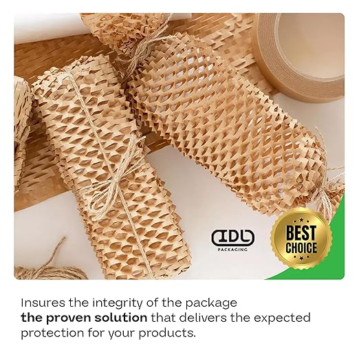 IDL Packaging 15.25" x 300' Refill Roll (Pack of 2) for MP-300W HexcelWrap Honeycomb Packing Paper Station, White - Natural Kraft Paper with Interlocking Slit Design for Shipping and Moving