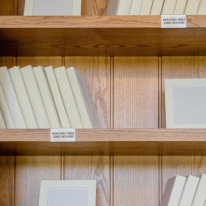 Containlol 15 Pieces Moveable Shelf Label Holders Clear Transparent Shelves Tags Index Card Pockets Library Markers Label Display Holder for Classroom Office Book(6.5 x 2 x 1 Inch)