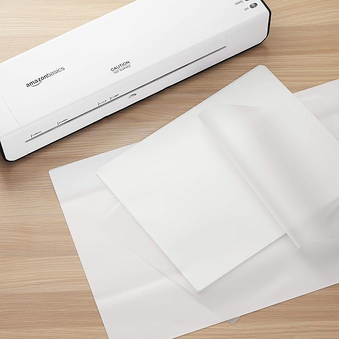 Amazon Basics Clear Thermal Laminating Plastic Paper Laminator Sheets, 9 x 11.5-Inch, 50-Pack, 3mil