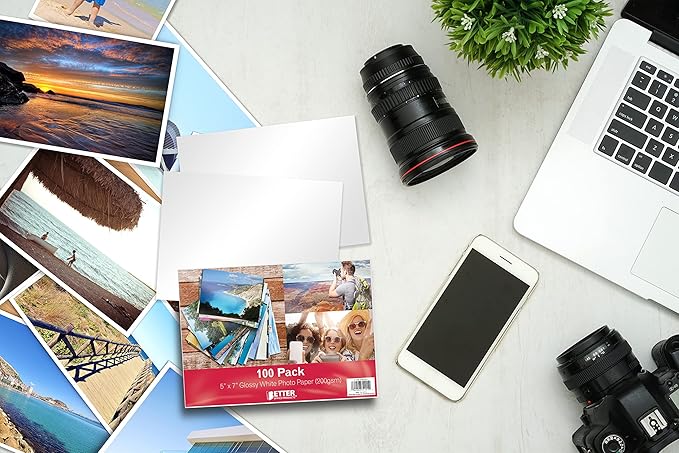 Better Office Products Premium Glossy Photo Paper, 5 x 7 inch, 100 Sheets, 200gsm, 5 x 7, 100-Count Pack