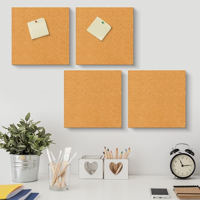 Cork Board Tiles 12 x 12 in 0.5 in Thick Square Bulletin Boards Cork Tiles Bulk with Push Pins Mini Natural Self Adhesive Backing Corkboards for Wall Home Office Floor DIY(14 Pcs)