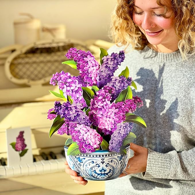 Freshcut Paper Pop Up Cards, Garden Lilacs, 12 Inch Life Sized Forever Flower Bouquet 3D Popup Greeting Card, Birthday Cards, Thank You Card, Blank Notecard & Envelope