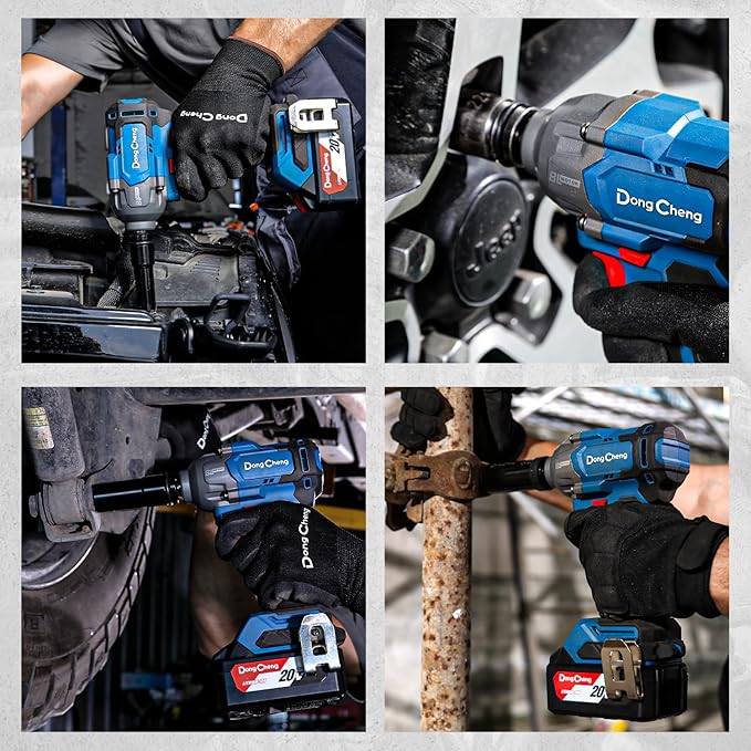 Dong Cheng 20V Brushless Impact Wrench, Max Torque 360 ft-lbs (488N.m), 1/2" with 3 Mode Speed, 2400 RPM Cordless Impact Gun, Includes 2 * 4.0Ah Battery and Charger, 4 Impact Sockets and Kit Bag