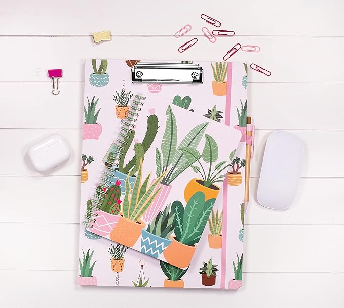 Steel Mill & Co Cute Pink Mini Spiral Notebook, 8.25" x 6.25" Journal with Durable Hardcover and 160 Lined Pages, Succulent