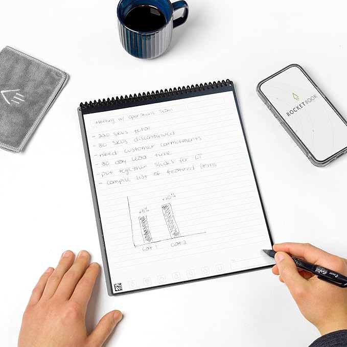 Rocketbook Flip - with 1 Pilot Frixion Pen & 1 Microfiber Cloth Included - Gray Cover, Letter Size (8.5" x 11")