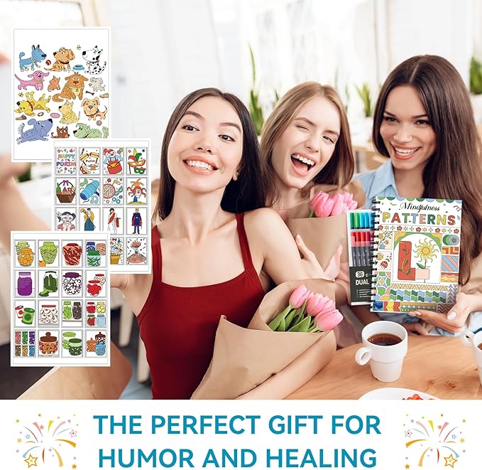 Adult Coloring Book, 40 Sheet Stress Relief Coloring Books for Adults Relaxation,Spiral Bound Single-Sided Pages,Arts and Crafts for Women Man,Unique 16-Gallery Multi-Pattern Design with 36 Markers