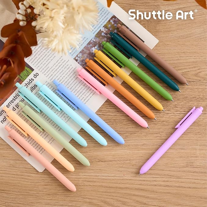 Shuttle Art Colored Retractable Gel Pens, 22 Ink Colors, 6 Mild 6 Pastel 5 Light Vintage and 5 Dark Vintage, Cute Pens Fine Point Soft Barrel for Writing Journaling Note Taking School Office Home